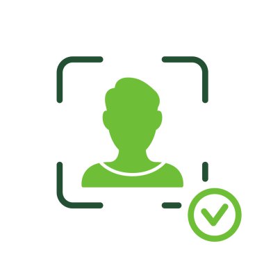 Smartphone Siluet Simgesi 'nde yüz taraması yap. Yüz Tanıma Grafiği Piktogram. Biyometrik Tanımlama Teknolojisi Sembolü. Doğrulama İşareti. İzole Vektör İllüstrasyonu.