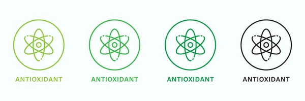 Antioxidant Line Green Black Stamp Set Free Oxidant Outline Icons — Stockvector