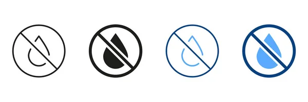 Water Drop Forbidden Silhouette Line Icon Set Liquidi Sono Proibiti — Vettoriale Stock