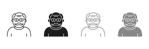 Alter Mann Senior Person Silhouette Und Linie Icon Color Set — Stockvektor