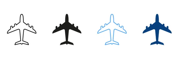 Uçak Hattı Siluet Renk Simgeleri Ayarlandı Uçak Jeti Uçak Piktogramı — Stok Vektör