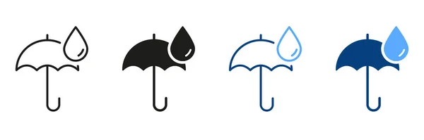 Ombrello Protettivo Pioggia Silhouette Line Icon Set Ombrello Con Cartello — Vettoriale Stock