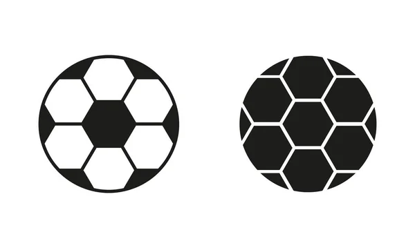 Soccer Ball Black Silhouette Line Icon Set Pallone Calcio Giocare — Vettoriale Stock