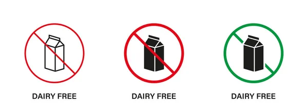 Conjunto Iconos Línea Silueta Sin Lácteos Dairy Stop Sign Only — Vector de stock