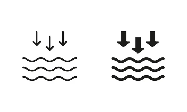 Low Tide Silhouette Und Line Icon Set Wellen Auf Dem — Stockvektor