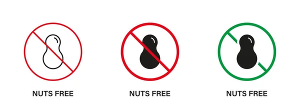 Nut Free Silhouette Line Icon Set Nozes Produto Stop Sign — Vetor de Stock