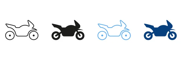 Motorka Skútr Motocykl Linka Silueta Příznaky Sada Barevných Ikon Motocyklů — Stockový vektor