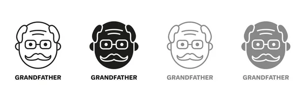 Old Man Senior Person Silhouette Line Icon Color Set Happy — Image vectorielle