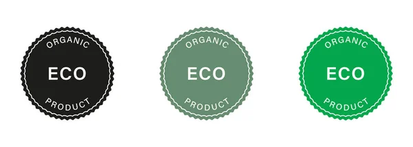 Eco Organic Product Green Black Stamp Set Bio Fresh Vegetarian — Stock Vector
