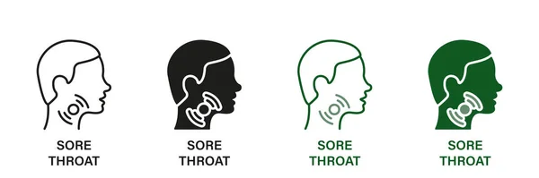 Sore Throat Symbol Collection Throat Line Silhouette Icon Set 합니다 — 스톡 벡터