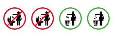 Lütfen Klozet Tabelasında Sifon Kiri Yok. Atık Peçete, Kağıt, Peçete, Havlu Atık Sepet Siluet Simgesi. Lütfen Çöp kutusuna çöp atın, Tuvalet resimlerine hayır. İzole Vektör İllüstrasyonu.