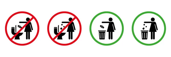 Proszę Nie Spłukiwać Śmieci Toalecie Znak Zestaw Dozwolona Serwetka Papier — Wektor stockowy