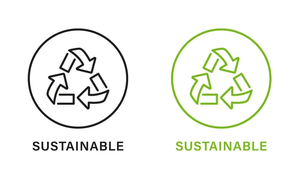 Duurzame Lijn Groen Zwart Icoon Set Duurzaamheid Natuur Pictogram Eco — Stockvector