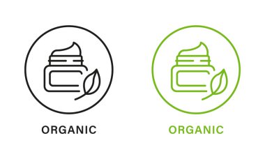 Organik Ürün Hattı Yeşil ve Siyah Simge Seti. Doğal Malzemelerden Yapılan Kozmetik Kremi Pictogram Özeti. Biyolojik Eko Ürünleri. İyi Kalite Sembolü. Organik Ürün Mührü. İzole Vektör İllüstrasyonu.