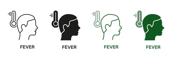 Calore Febbrile Collezione Simboli Alta Temperatura Corporea Fever Symptom Line — Vettoriale Stock