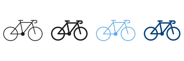 Sport Bicycle Line Silhouette Color Ikony Zestaw Piktogramy Rowerów Górskich — Wektor stockowy