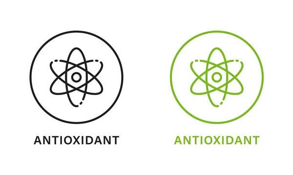 Antioxidant Line Green Black Stamp Set Free Oxidant Outline Icons — Vettoriale Stock