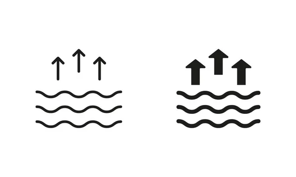 High Tide Silhouette Und Line Icon Set Wellen Auf Dem — Stockvektor