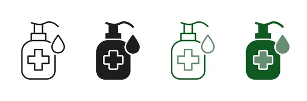 Hygiene Produkt Symbol Collection Hand Sanitizer Bottle Line Und Silhouette — Stockvektor