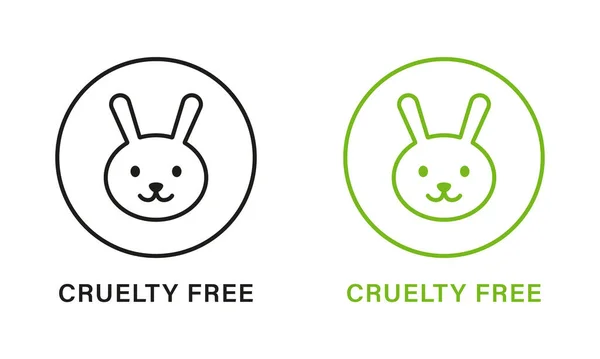 Cruelty Free Line Green Black Icon Set Tested Animal Beauty — Stock Vector