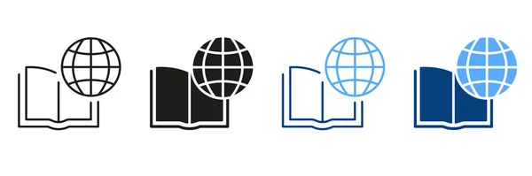 International Education Silhouette Line Icon Set Apprendimento Globale Educazione Distanza — Vettoriale Stock