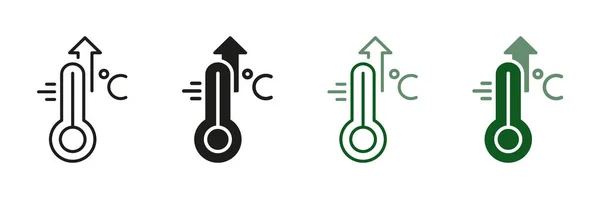 Aumento Temperatura Corpo Humano Linha Escala Alta Temperatura Conjunto Ícones —  Vetores de Stock
