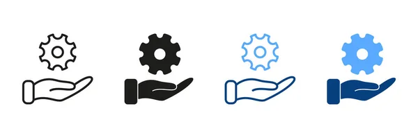 Υποστήριξη Τεχνολογίας Cog Wheel Μαύρο Και Έγχρωμο Εικονόγραμμα Χέρι Κρατά — Διανυσματικό Αρχείο