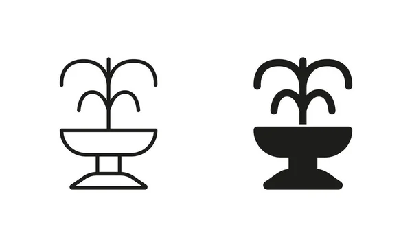 Фонтанный Силуэт Линейный Иконный Набор Черная Пиктограмма Парк Сад Архитектура — стоковый вектор