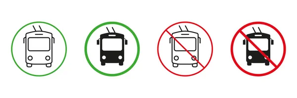 Zestaw Ikon Trolleybus Line Silhouette Wózek Autobusowy Czerwone Zielone Znaki — Wektor stockowy