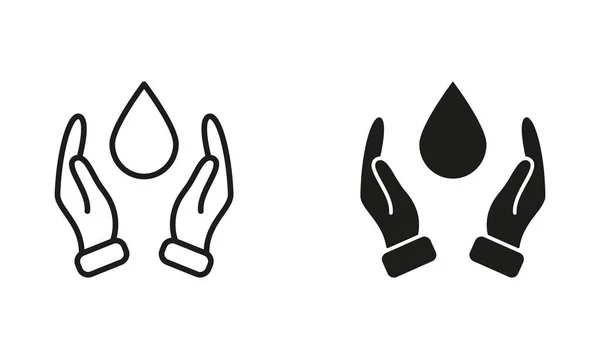 Силуэт Ручной Защиты Воды Набор Иконок Икона Две Руки Капли — стоковый вектор