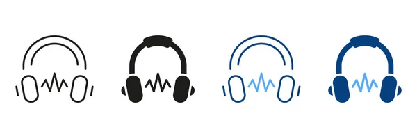 Áudio Livro Ícones Cor Ebook Headphone Silhouette Line Icon Set — Vetor de Stock