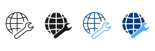 Impostazioni Rete Pittogramma Nero Colori Collezione Simboli Impostazioni Internet Globe — Vettoriale Stock