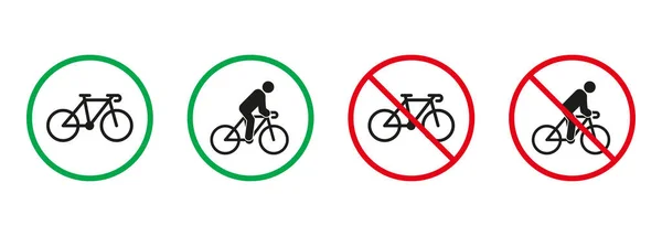 骑自行车的人 红色和绿色标志 骑自行车的轮廓图标设置 允许和禁止驾驶自行车交通象形文字 自行车赛马场 孤立的病媒图解 — 图库矢量图片