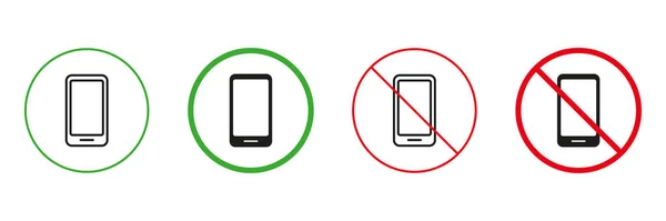 スマートフォンのルール赤と緑の警告記号を使用します 携帯電話回線 シルエットアイコンセット 携帯電話のピクトグラムを許可および禁止します 絶縁ベクトルイラスト — ストックベクタ