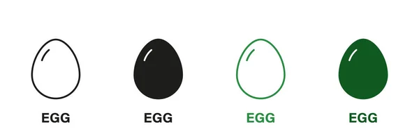 Egg Line Silhouette Icon Set Здоровый Завтрак Зеленый Черный Pictogram — стоковый вектор