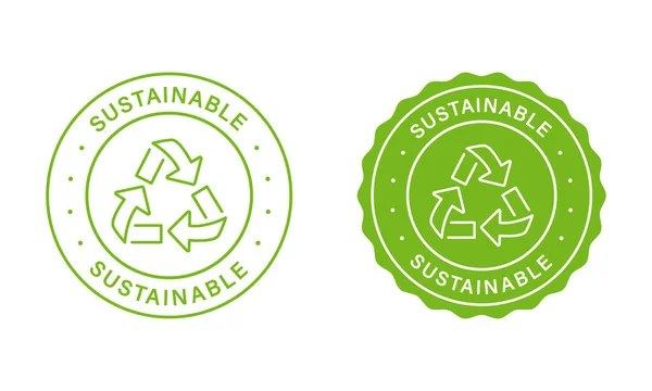 可持续邮票集 可持续自然能源绿色标签 环保贴纸 箭头可持续图标 零废物标志 密封生物降解食品 孤立的病媒图解 — 图库矢量图片