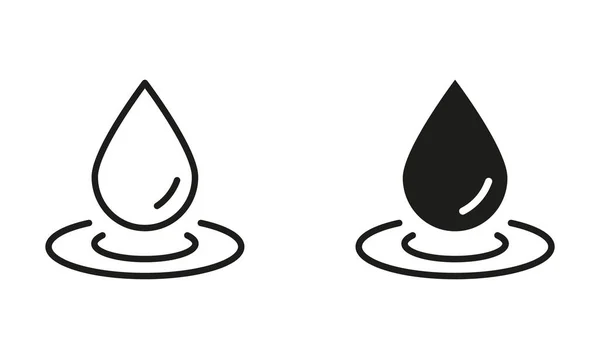 Water Drop Silhouet Line Icon Set Waterdruppel Splash Black Symbool — Stockvector