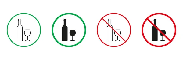 Pij Strefę Alkoholu Czerwone Zielone Znaki Ostrzegawcze Zestaw Ikon Butelki — Wektor stockowy