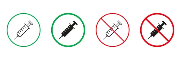 Injekční Stříkačka Červenými Zelenými Varovnými Příznaky Vax Vaccination Line Silhouette — Stockový vektor