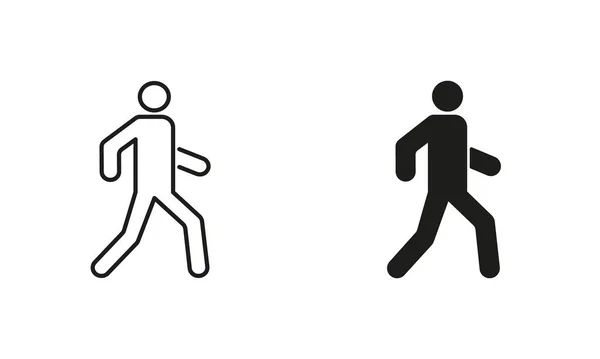 Pedestrian Walk Street Person Run Line Silhouette Black Icon Set — Stock Vector