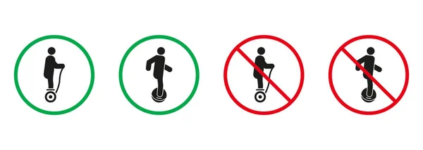 Gyro Scooter Conjunto Ícones Silhueta Monowheel Permitido Proibido Pictograma Transporte — Vetor de Stock