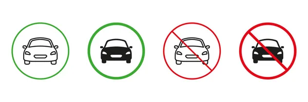 Véhicule Auto Line Silhouette Icônes Set Automobile Drive Red Green — Image vectorielle