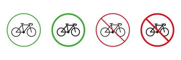 单车红绿道路警告标志 单车运输许可证及禁止通行标志 自行车比赛线和轮廓图标设置 孤立的病媒图解 — 图库矢量图片