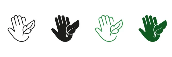 Υποαλλεργικό Concept Black Green Icon Set Ευαίσθητη Σιλουέτα Δέρματος Χεριών — Διανυσματικό Αρχείο