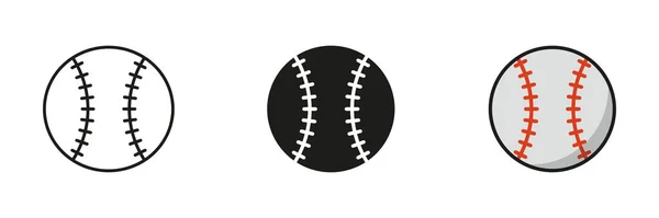 Baseball Ball Silhouette Line Icon Set Bola Para Jogar Sports — Vetor de Stock