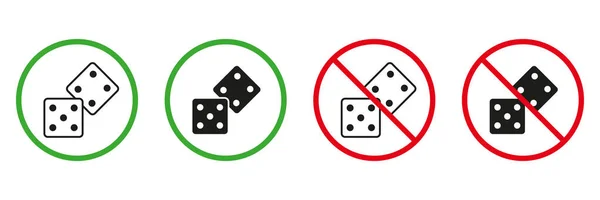 禁断のギャンブルベットピクトグラム ダイス許可され 禁止されたラインとシルエットブラックアイコンセット ダイス バックギャモン サインでは再生できません リスクキューブレッドストップシンボルを再生します 絶縁ベクトルイラスト — ストックベクタ