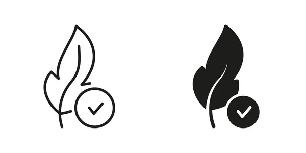 Перо Гіпоаллергенна Концепція Silhouette Line Icon Set Логотип Перевірки Перо — стоковий вектор