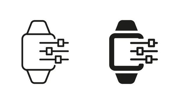 Opcje Smart Watch Line Ikony Sylwetki Smartwatch Ustawienia Kolekcja Symboli — Wektor stockowy