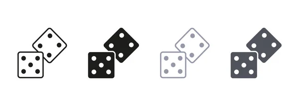 Dice Line Silhouette Icon Set 약자이다 Play Cube Roll Lucky — 스톡 벡터