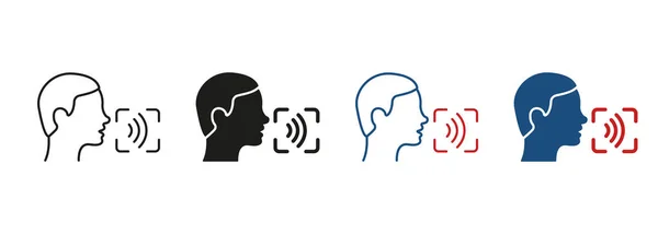 アクセスシンボルコレクションを参照 コマンドVoice Id認識技術ラインとシルエットアイコンセット 音声ピクトグラムによる識別 音声アシスタント 絶縁ベクトルイラスト — ストックベクタ